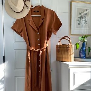 Quince 100% European Linen Button Front Dress Washed Terracotta Sz 18 Summer